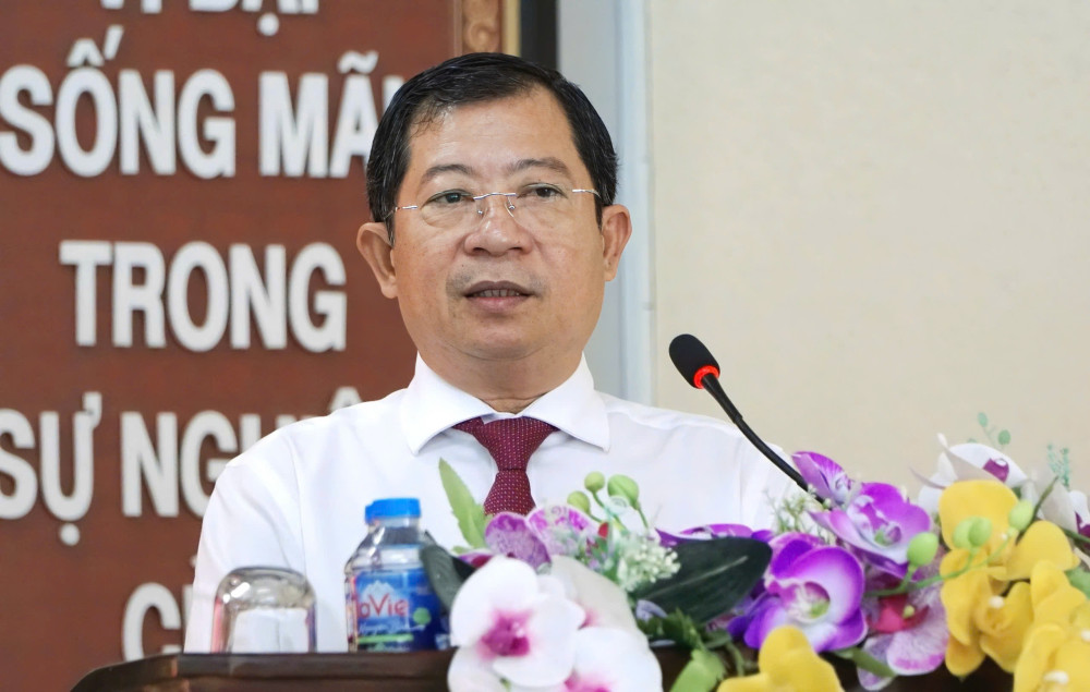 Hiệu trưởng Trường Chính trị tỉnh Tây Ninh – Phạm Ngọc Hải phát biểu tại hội nghị
