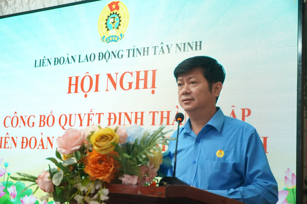 Chủ tịch Liên đoàn Lao động tỉnh - Trần Lê Duy phát biểu tại hội nghị