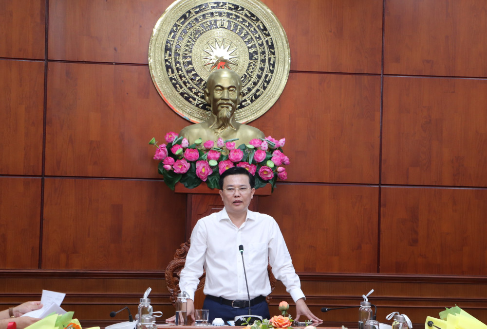 Phó Bí thư Tỉnh ủy, Chủ tịch UBMTTQ Việt Nam tỉnh Nguyễn Thanh Hải phát biểu tại hội nghị công bố quyết định
