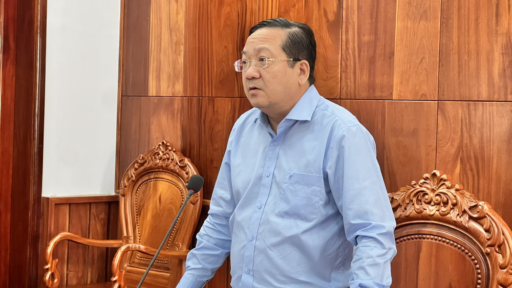 Ủy viên Ban Thường vụ Tỉnh ủy, Phó Chủ tịch UBND tỉnh Nguyễn Minh Lâm phát biểu chỉ đạo tại hội nghị