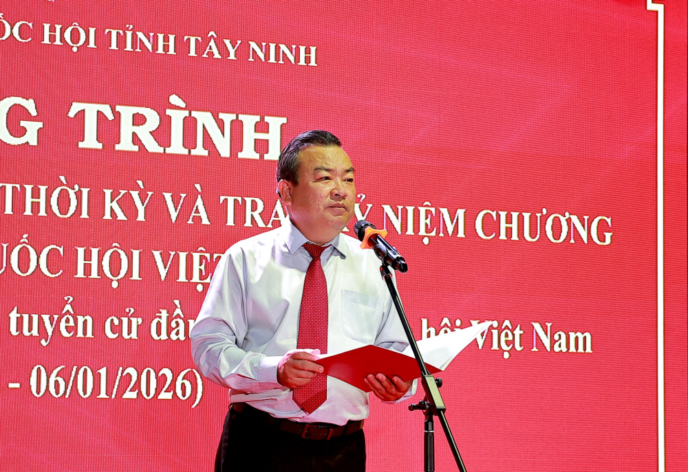 Phó Bí thư Tỉnh ủy, Trưởng đoàn đại biểu Quốc hội tỉnh Tây Ninh khóa XV Phạm Hùng Thái phát biểu tại buổi họp mặt