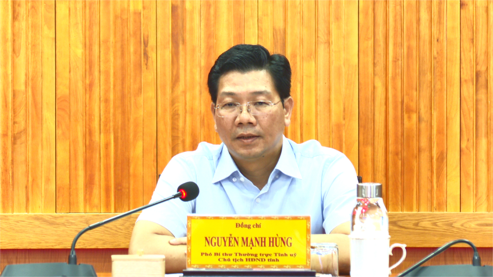 Phó Bí thư Thường trực Tỉnh ủy, Chủ tịch HĐND tỉnh Nguyễn Mạnh Hùng phát biểu chỉ đạo tại buổi làm việc