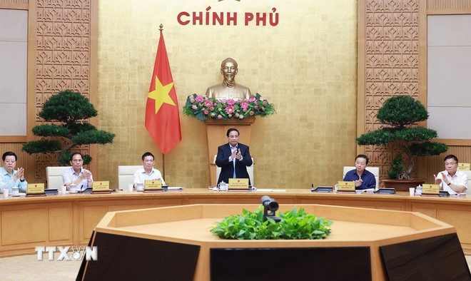 Thủ tướng Phạm Minh Chính chủ trì Phiên họp Chính phủ chuyên đề về xây dựng pháp luật tháng 9 năm 2025 (phiên thứ hai). (Ảnh: Dương Giang/TTXVN)