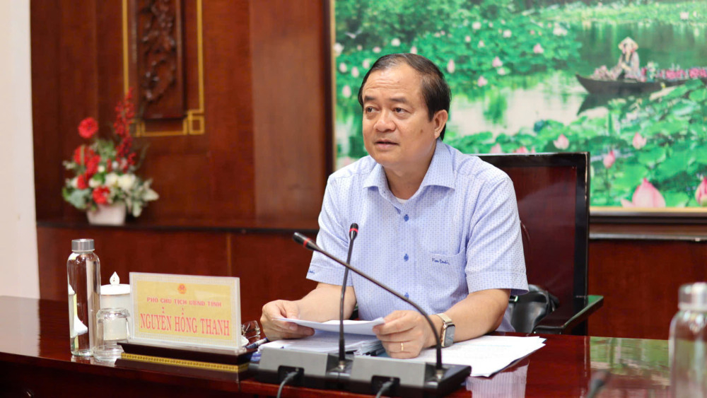 Phó Chủ tịch UBND tỉnh Nguyễn Hồng Thanh phát biểu tại buổi làm việc