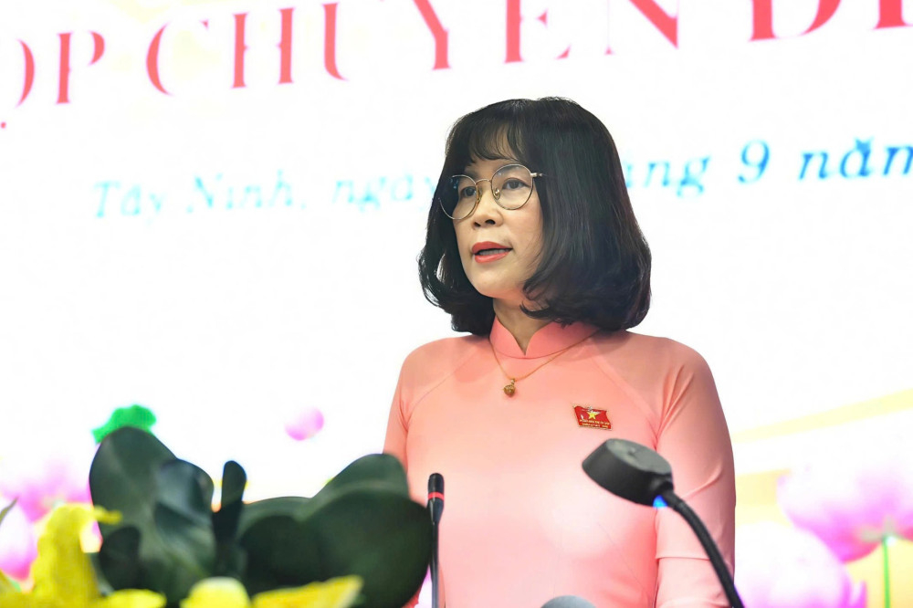 Ủy viên Ban Thường vụ Tỉnh ủy, Phó Chủ tịch HĐND tỉnh Nguyễn Đài Thy thông qua chương trình kỳ họp