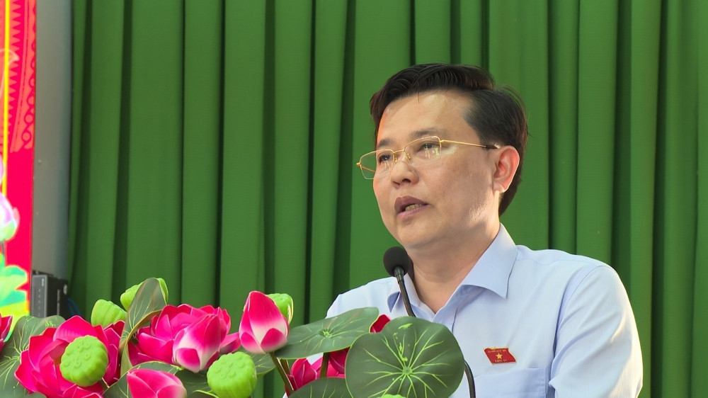 Phó Bí thư Tỉnh ủy, Chủ tịch UBMTTQ Việt Nam tỉnh Tây Ninh Nguyễn Thanh Hải phát biểu tại hội nghị