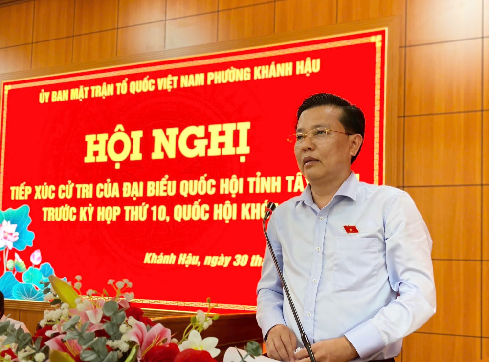 Phó Bí thư Tỉnh ủy, Chủ tịch UBMTTQ Việt Nam tỉnh Nguyễn Thanh Hải phát biểu tại hội nghị