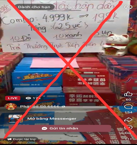 Một phiên livestream xổ số cào của các đối tượng trên nền tảng mạng xã hội