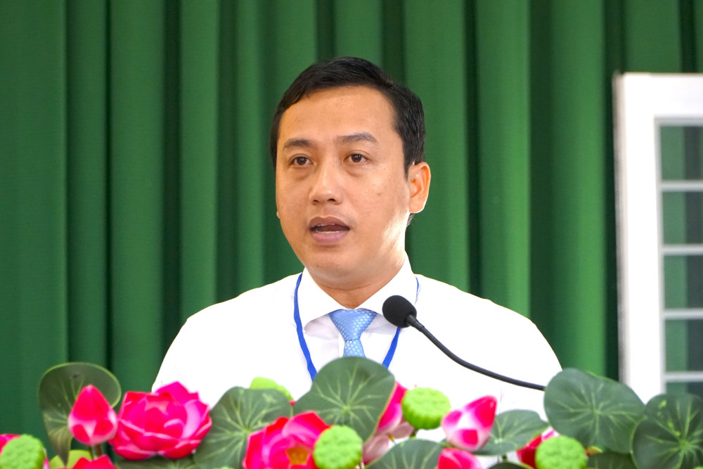 Phó Chủ tịch UBMTTQ Việt Nam tỉnh, Bí thư Đoàn TNCS Hồ Chí Minh tỉnh Tây Ninh Trần Hải Phú phát biểu tại Đại hội