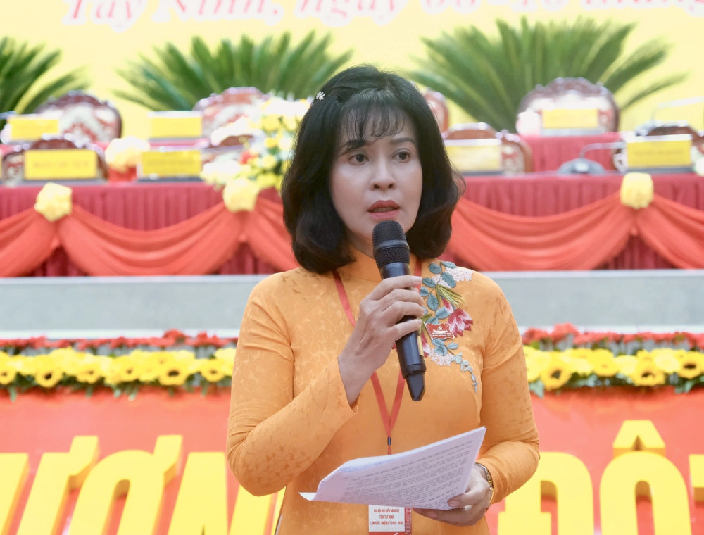 Ủy viên Ban Thường vụ Tỉnh ủy, Trưởng ban Tuyên giáo và Dân vận Tỉnh ủy Nguyễn Thị Xuân Hương định hướng thảo luận tại Tổ số 2