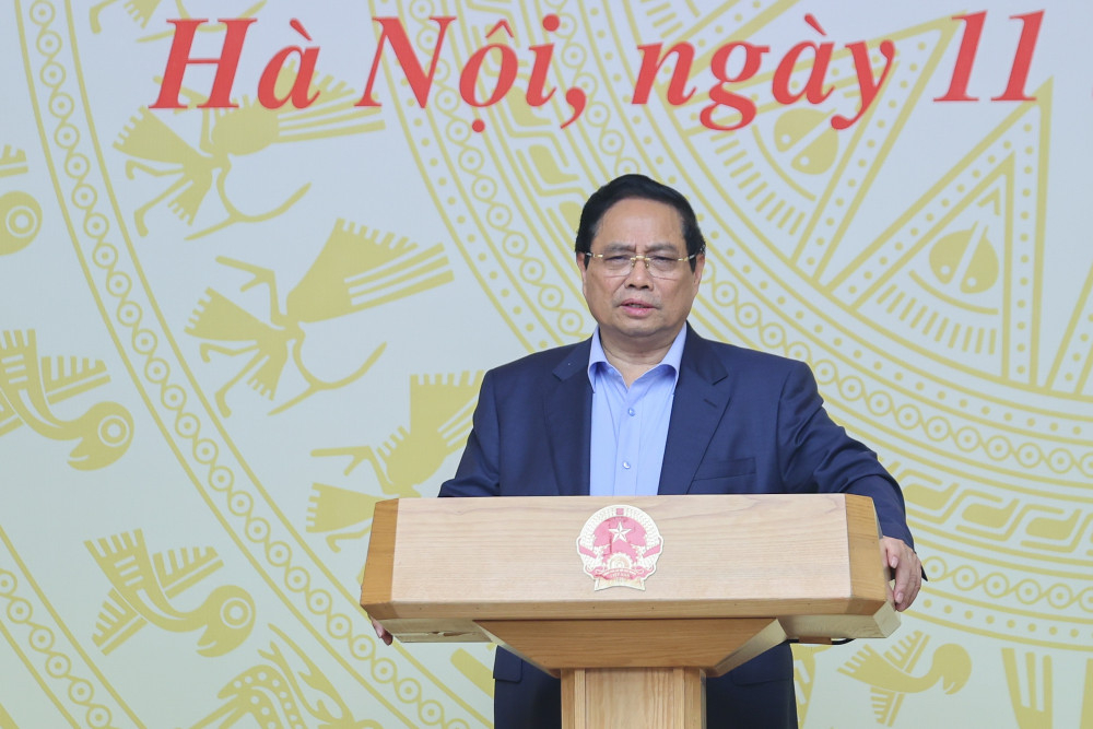 Ủy viên Bộ Chính trị, Thủ tướng Chính phủ Phạm Minh Chính phát biểu tại hội nghị (Ảnh: VGP)