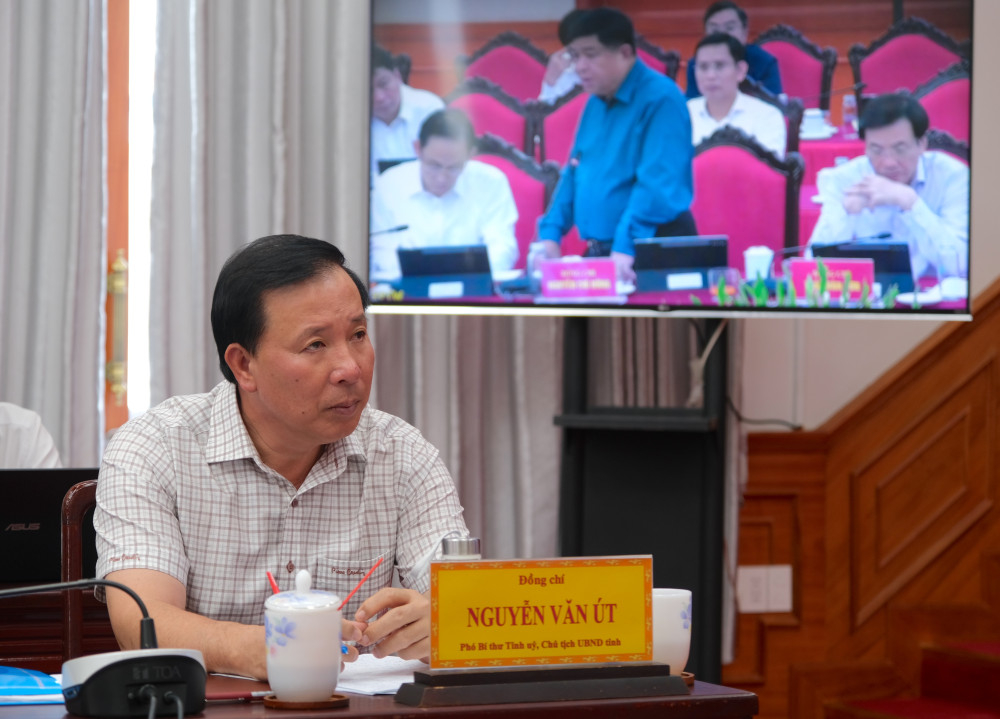 Phó Bí thư Tỉnh ủy, Chủ tịch UBND tỉnh Nguyễn Văn Út dự tại điểm cầu tỉnh Tây Ninh