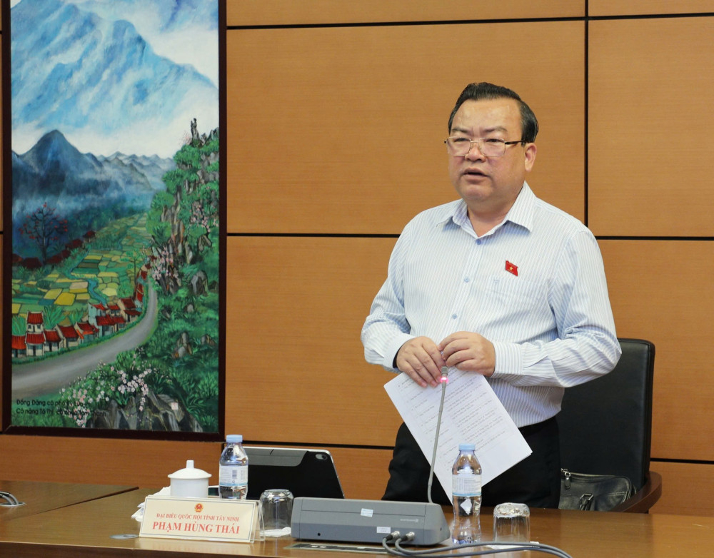 Đại biểu Phạm Hùng Thái - Phó Bí thư Tỉnh ủy, Trưởng đoàn đại biểu Quốc hội tỉnh phát biểu kết luận tại phiên thảo luận Tổ