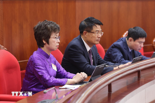 Các đồng chí dự Phiên khai mạc Hội nghị lần thứ 14 Ban Chấp hành Trung ương Đảng khóa XIII. (Ảnh: Lâm Khánh/TTXVN)