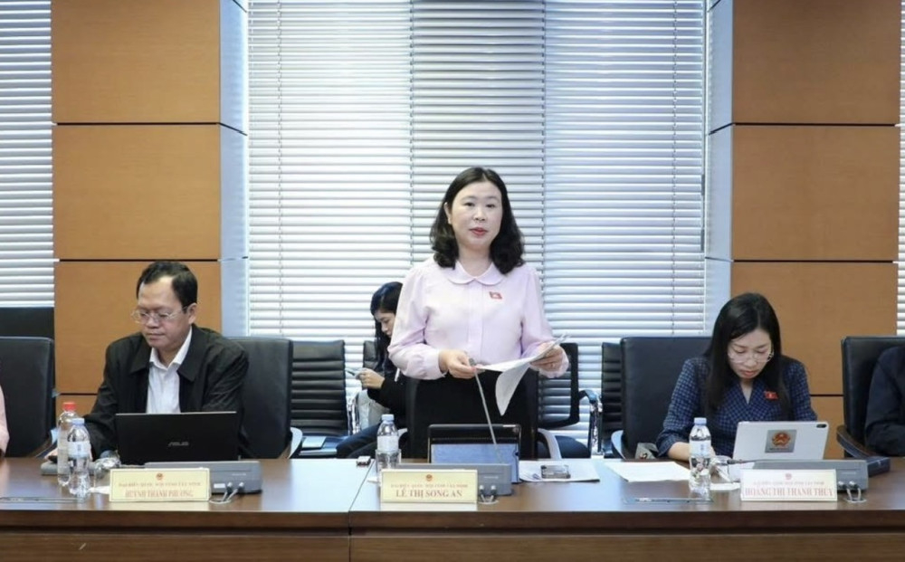 Đại biểu Lê Thị Song An - Phó Trưởng đoàn chuyên trách Đoàn đại biểu Quốc hội tỉnh Tây Ninh, phát biểu