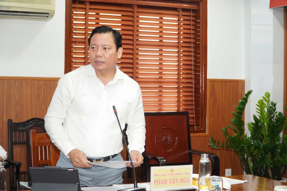 Phó Chủ tịch UBND tỉnh, Phó Trưởng Ban Thường trực Ban Chỉ đạo Phạm Tấn Hòa điều hành hội nghị