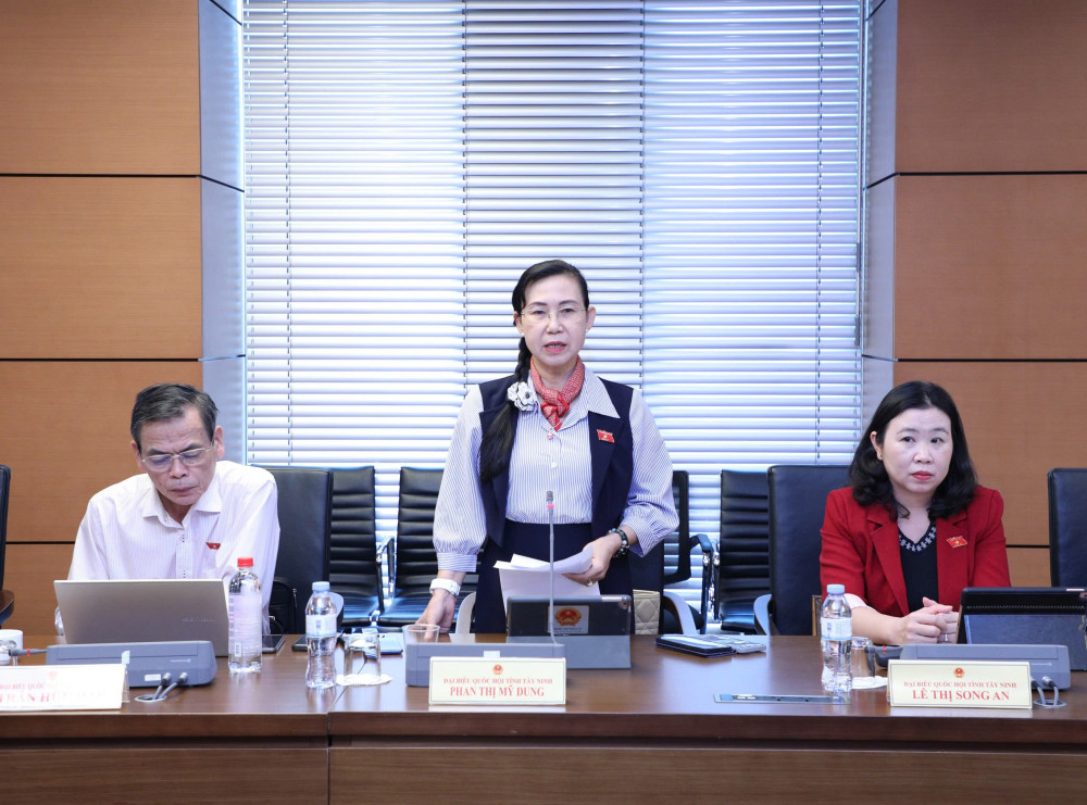 Đại biểu Phan Thị Mỹ Dung - Giám đốc Sở Tư pháp tỉnh Tây Ninh, phát biểu tại buổi thảo luận tổ