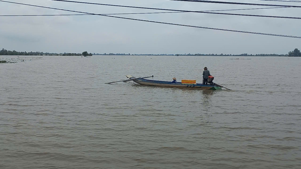 Người dân vùng Đồng Tháp Mười (tỉnh Tây Ninh) đánh bắt cá mùa lũ