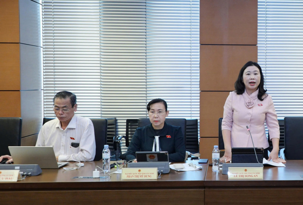Đại biểu Lê Thị Song An đóng góp ý kiến tại tổ thảo luận