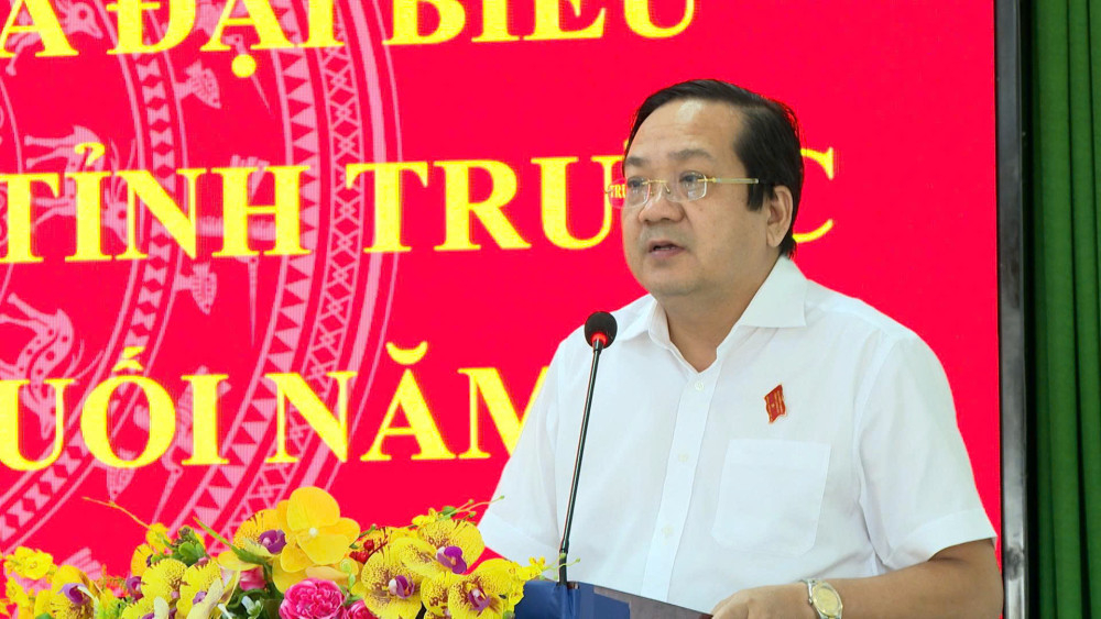 Ủy viên Ban Thường vụ Tỉnh ủy, Phó Chủ tịch UBND tỉnh Nguyễn Minh Lâm phát biểu tại hội nghị tiếp xúc