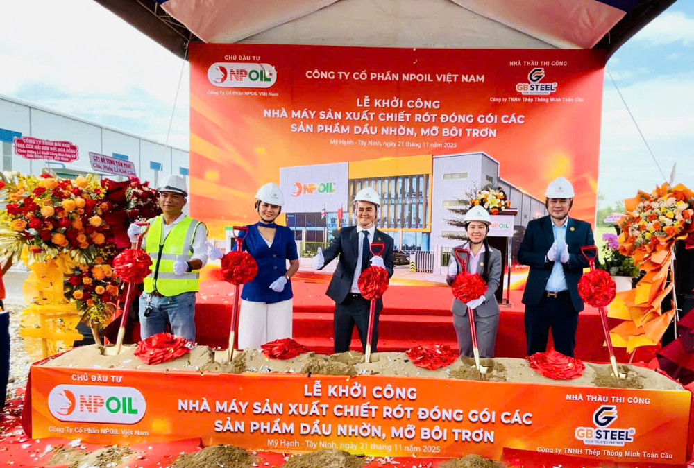 Công ty Cổ phần NPOIL Việt Nam phối hợp nhà thầu Công ty Thép Thông Minh Toàn Cầu (GB STEEL) tổ chức Lễ khởi công Nhà máy sản xuất - chiết rót - đóng gói dầu nhờn 