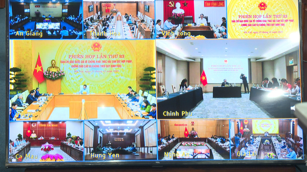 Các điểm cầu tại nhiều tỉnh, thành phố trên cả nước tham dự trực tuyến phiên họp lần thứ 23 của Ban Chỉ đạo quốc gia về chống khai thác hải sản bất hợp pháp, không báo cáo và không theo quy định (IUU)