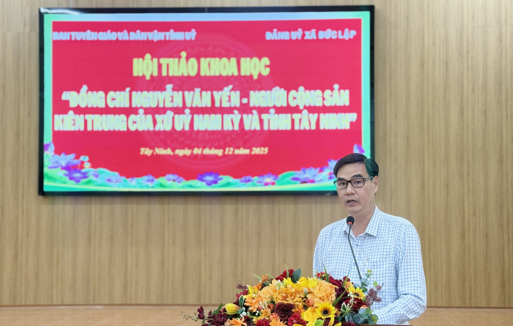 Lãnh đạo Đảng ủy xã Đức Lập phát biểu tại hội thảo