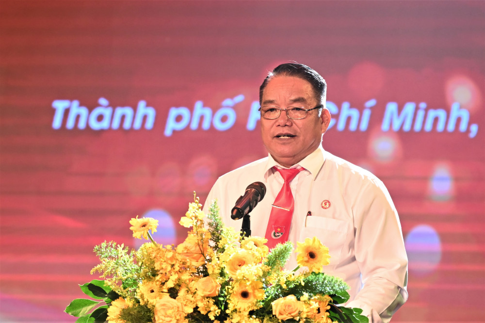 Phó trưởng văn phòng cơ quan đại diện phía Nam, Hội hỗ trợ gia đình liệt sĩ Việt Nam Phan Văn Cường phát biểu tại chương trình