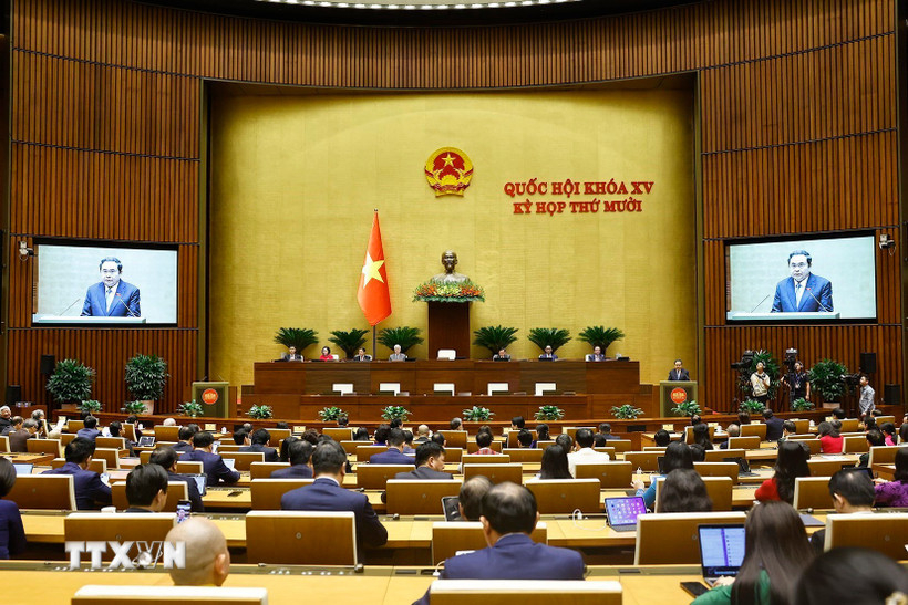 Chủ tịch Quốc hội Trần Thanh Mẫn phát biểu bế mạc Kỳ họp thứ 10 Quốc hội khóa XV (Ảnh: Doãn Tấn/TTXVN)