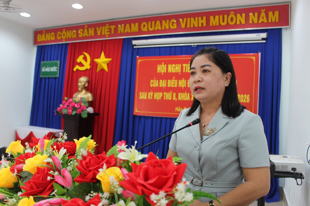 Đại biểu Nguyễn Thị Chi – Tổ trưởng Tổ đại biểu số 8 HĐND tỉnh phát biểu tại Hội nghị.