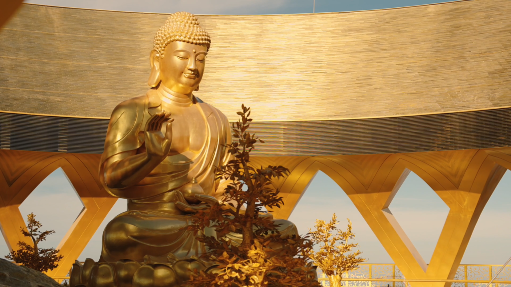Tượng Đức Phật Câu Na Hàm tọa lạc trong khu vườn thiền tại Ưu Đàm là điểm nhấn đặc biệt thu hút du khách dịp Tết