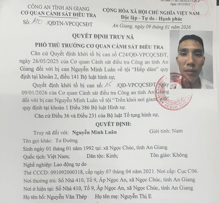 An Giang: Truy n&atilde; 4 nghi phạm trốn khỏi trại tạm giam