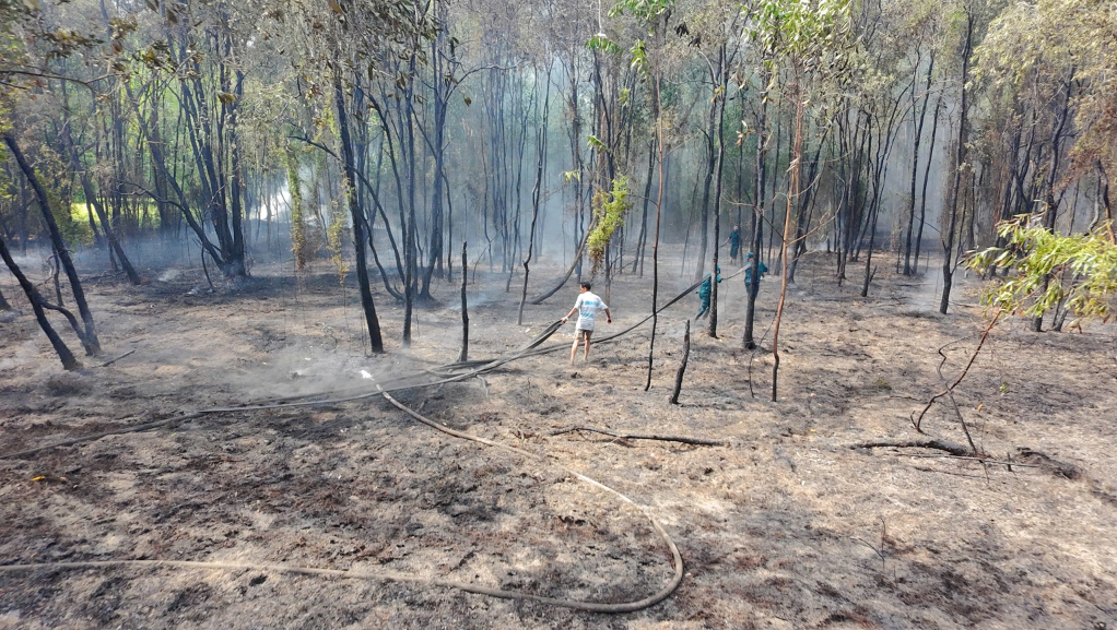 Máy bơm, dây chữa cháy được triển khai tại hiện trường