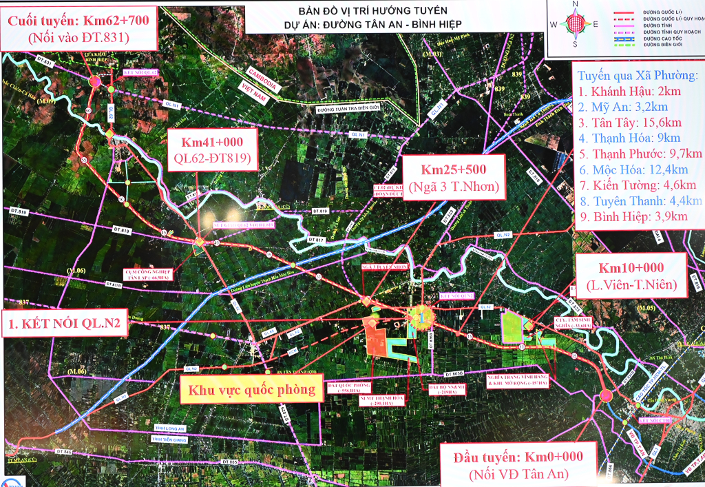 Hướng tuyến dự kiến của dự án đường Tân An - Bình Hiệp