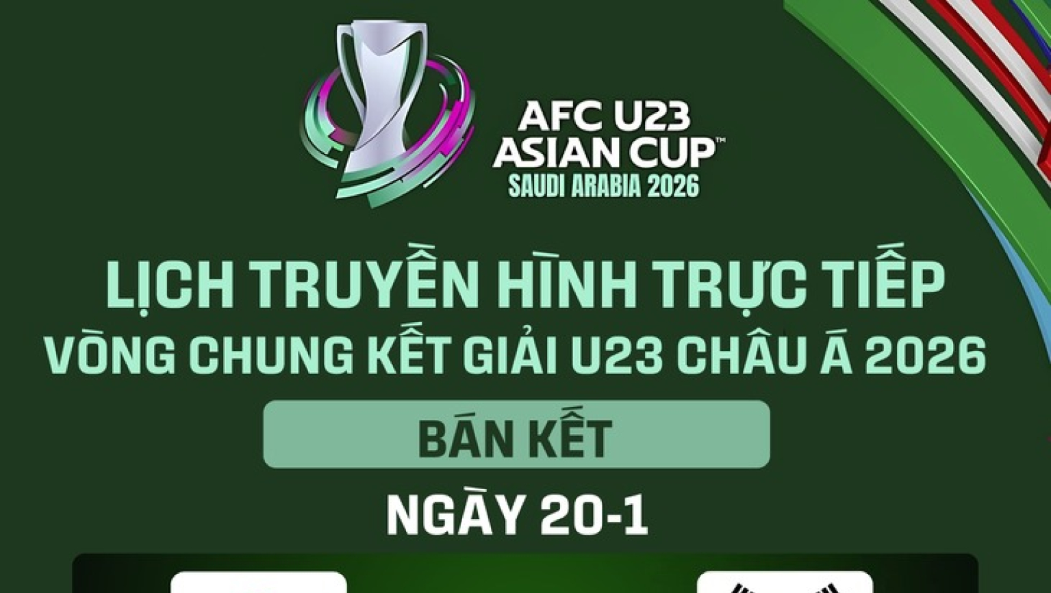 Lịch trực tiếp b&aacute;n kết Giải U23 ch&acirc;u &Aacute; 2026: U23 Việt Nam đấu Trung Quốc