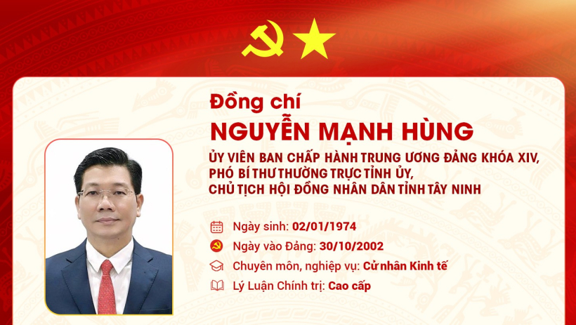 T&oacute;m tắt qu&aacute; tr&igrave;nh c&ocirc;ng t&aacute;c của Ủy vi&ecirc;n Ban Chấp h&agrave;nh Trung ương Đảng kh&oacute;a XIV, Ph&oacute; B&iacute; thư Thường trực Tỉnh ủy, Chủ tịch HĐND tỉnh T&acirc;y Ninh Nguyễn Mạnh H&ugrave;ng